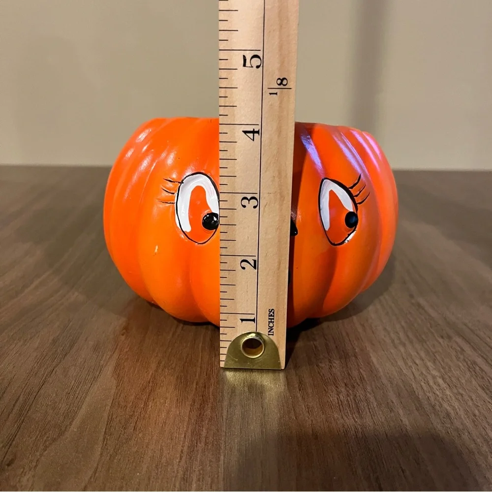 VTG 1980s Anthropomorphic Jack O Lantern Pumpkin Face Ceramic Candy Dish Planter